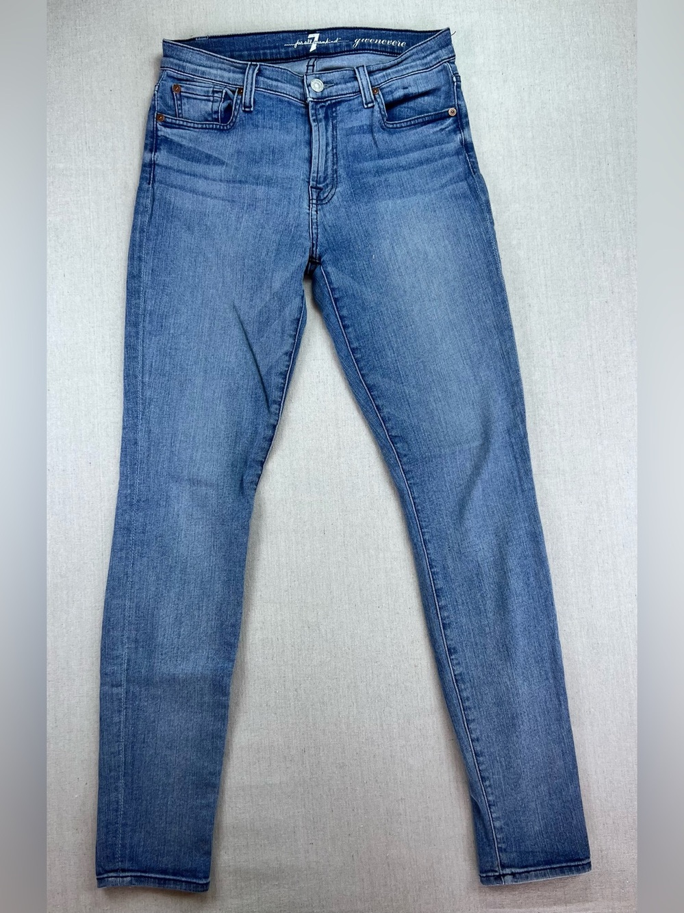 7 For All Mankind Woman’s Guenevere Style Mid-Rise Blue Skinny Jeans Size 28